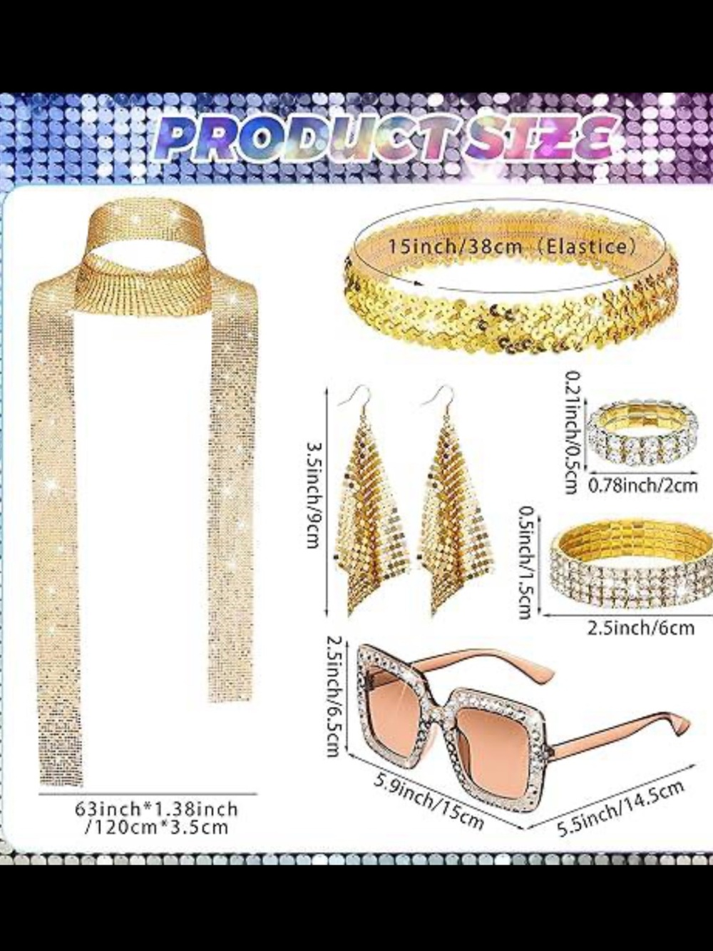 Women's 70's Disco Costume Accessories, 6 Pieces NWT